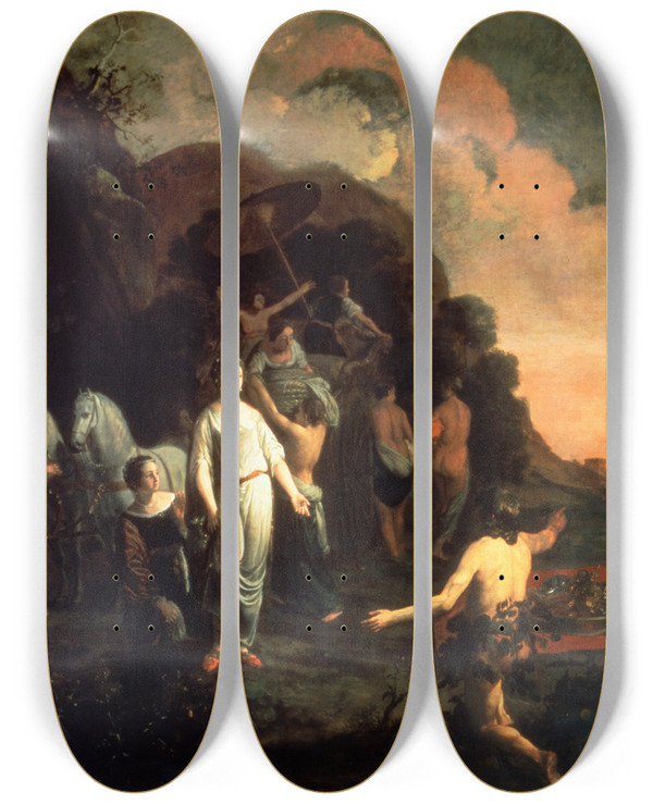 Triptych art skateboard deck of Thomas De Keyser Odysseus And Nausicaa by Thomas de Keyser (1596-1667)