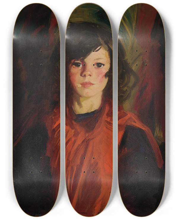 Triptych art skateboard deck of Robert Henri Mary Ann Mollie by Robert Henri (1865-1929)