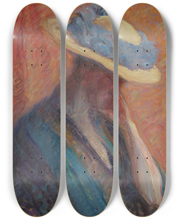 Triptych art skateboard deck of Wilho Sjstrm Woman In A Hat by Wilho Sjostrom (1873-1944)