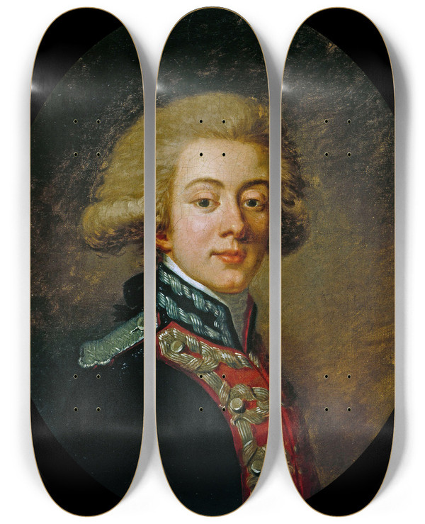 Triptych art skateboard deck of Henripierre Danloux Portrait Dun Officier Des Carabiniers by Henri Pierre Danloux (1753-1809)