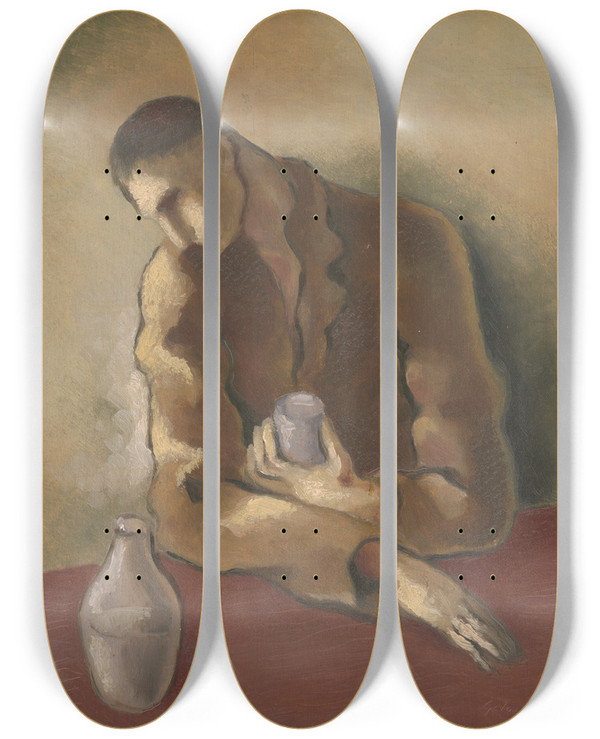 Triptych art skateboard deck of Mikul Galanda Drunkard by Mikulas Galanda (1895-1938)
