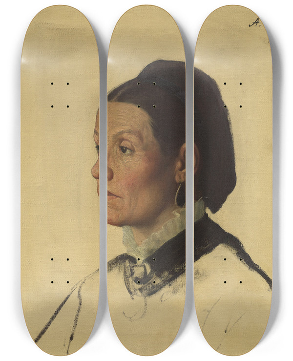 Triptych art skateboard deck of Alphonse Legros Portrait Of A Woman by Alphonse Legros (1837-1911)