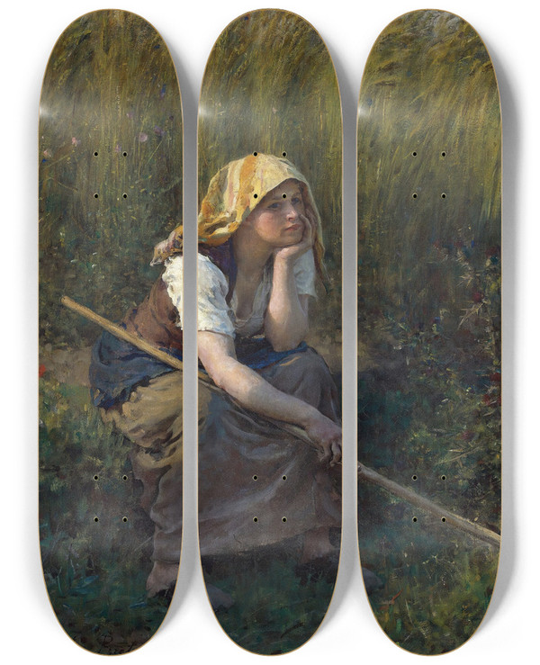 Triptych art skateboard deck of Jules Breton Summer by Jules Breton (1827-1906)