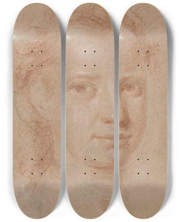 Triptych art skateboard deck of Allan Ramsay Head Of A Young Woman Or Man by Allan Ramsay (1713-1784)