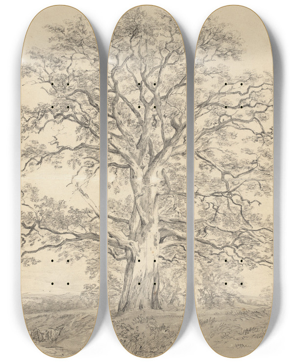 Triptych art skateboard deck of John Constable A Great Oak Tree by John Constable (1776-1837)