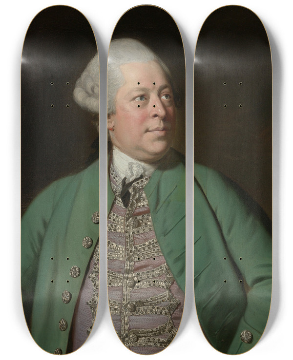 Triptych art skateboard deck of Sir Joshua Reynolds Portrait Of Edward Holden Cruttenden 17201771 by Sir Joshua Reynolds (1723-1792)