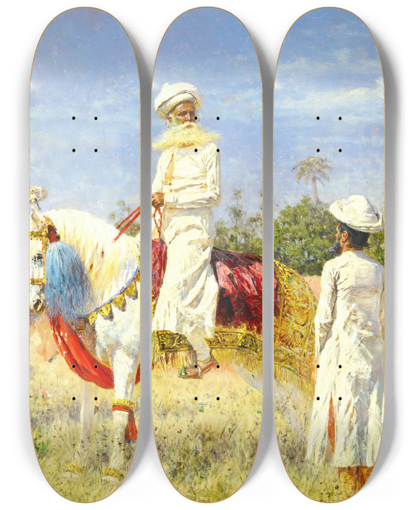 Triptych art skateboard deck of Vasily Vereshchagin Rider In Jaipur by Vasily Vereshchagin (1842-1904)