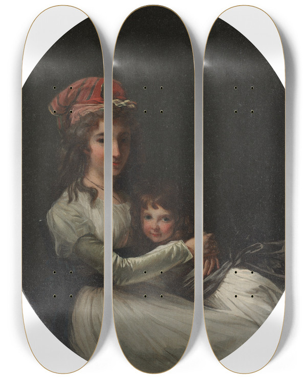 Triptych art skateboard deck of Henripierre Danloux Portrait Of A Mother And Daughter by Henri Pierre Danloux (1753-1809)