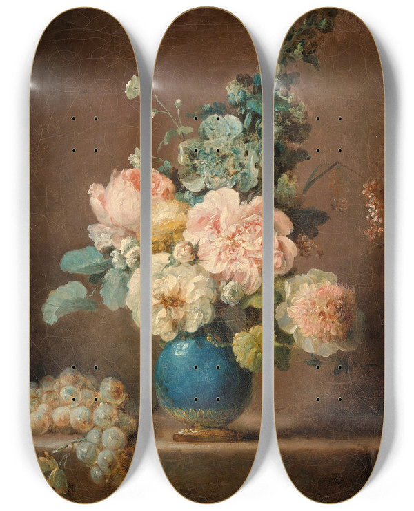Triptych art skateboard deck of Anne Vallayercoster Vase De Fleurs Et Raisins Poss Sur Un Entablement by Anne Vallayer-Coster (1744-1818)