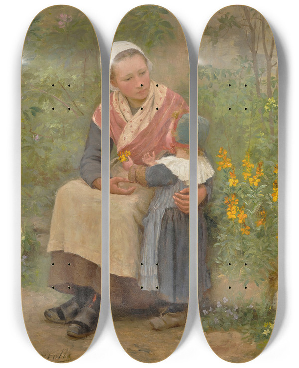 Triptych art skateboard deck of Thophile Louis Deyrolle Avril En Bretagne_1 by Theophile Louis Deyrolle (1844-1923)
