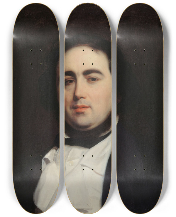 Triptych art skateboard deck of Emile Champmartin Portrait De Jules Janin 18041874 Crivain Et Critique by Emile Champmartin (1797-1883)