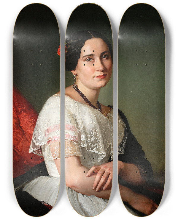 Triptych art skateboard deck of Jzef Simmler Portrait Of Katarzyna Jahn Artists Sister by Jozef Simmler (1823-1868)