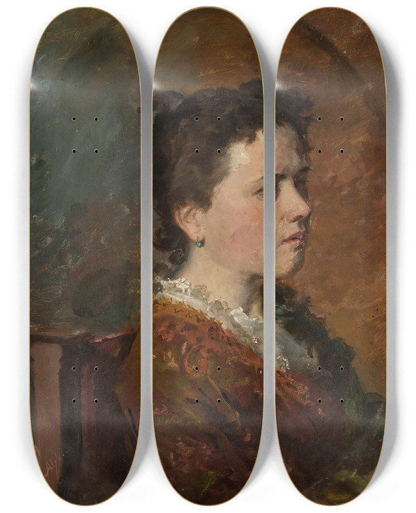 Triptych art skateboard deck of Kazimierz Alchimowicz Portrait Of A Young Woman Study by Kazimierz Alchimowicz (1840-1916)