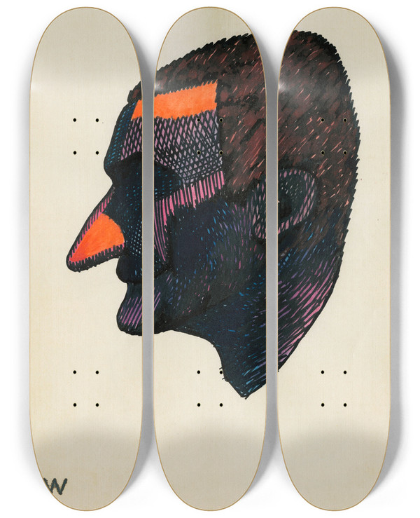 Triptych art skateboard deck of Karl Wiener Kopfstudie Aus Profile 10 Bltter Graz Ii by Karl Wiener (1901-1949)