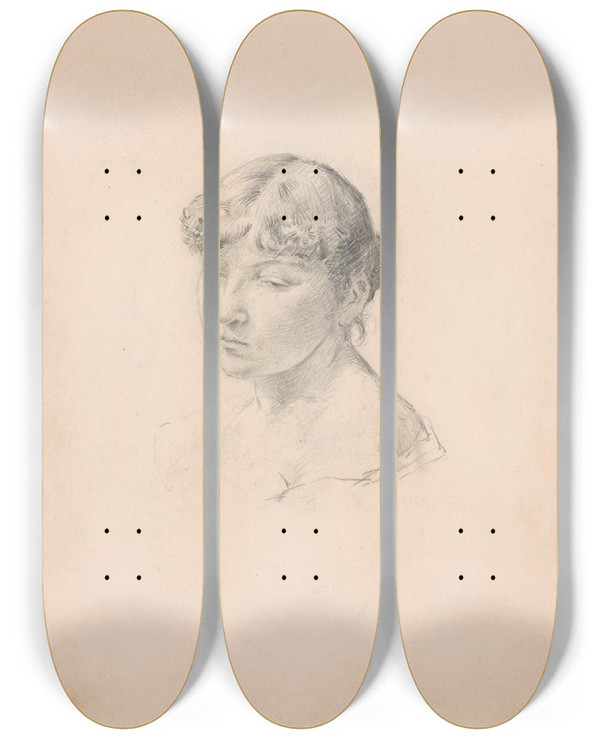 Triptych art skateboard deck of Jan Willem Rosier Portrait Of A Woman_3 by Jan Willem Rosier (1858-1931)