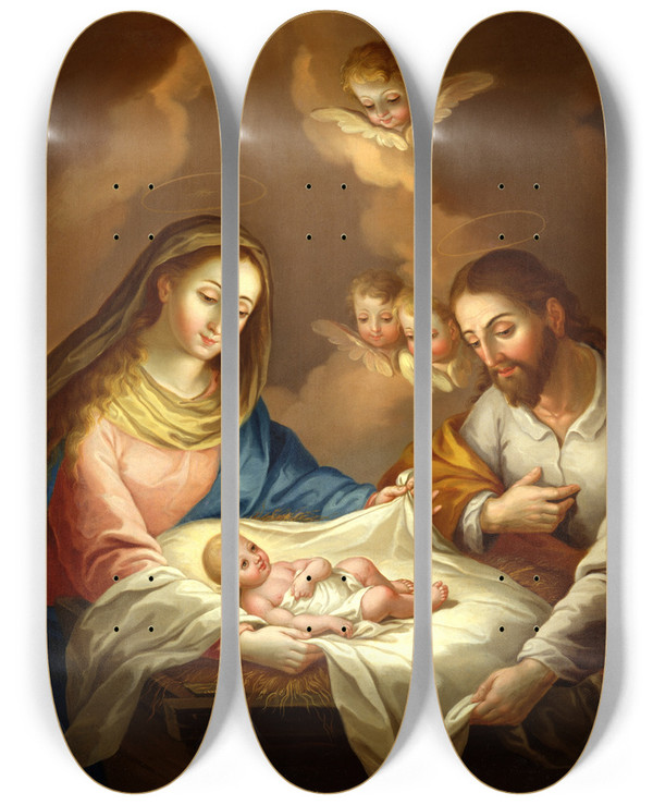 Triptych art skateboard deck of Jos Campeche Y Jordn La Natividad by Jose Campeche Y Jordan (1751-1809)