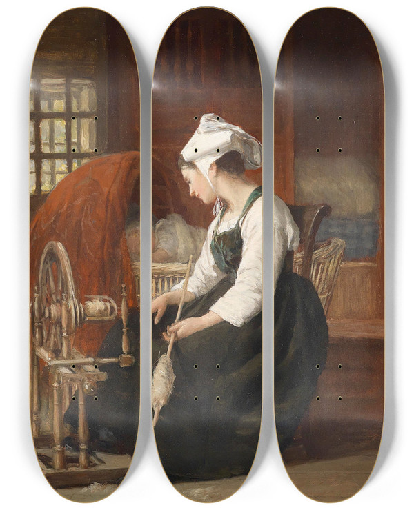 Triptych art skateboard deck of Paul Seignac Die Junge Mutter by Paul Seignac (1826-1904)