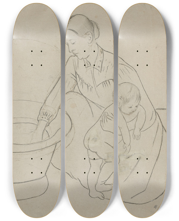 Triptych art skateboard deck of Mary Cassatt The Bath Verso by Mary Cassatt (1844-1926)