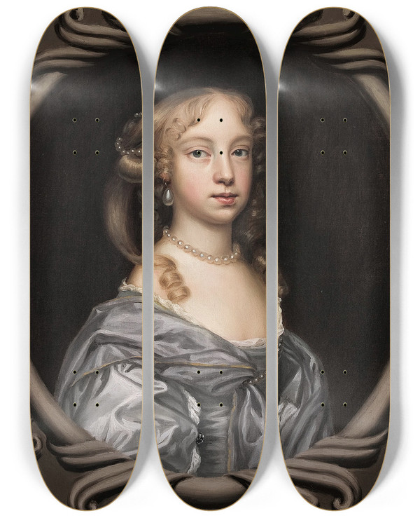 Triptych art skateboard deck of Mary Beale Mary Wither Of Andwell by Mary Beale (1633-1699)