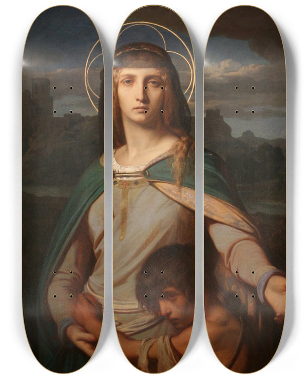 Triptych art skateboard deck of Alexandre Cabanel Saint Monica In A Landscape by Alexandre Cabanel (1823-1889)