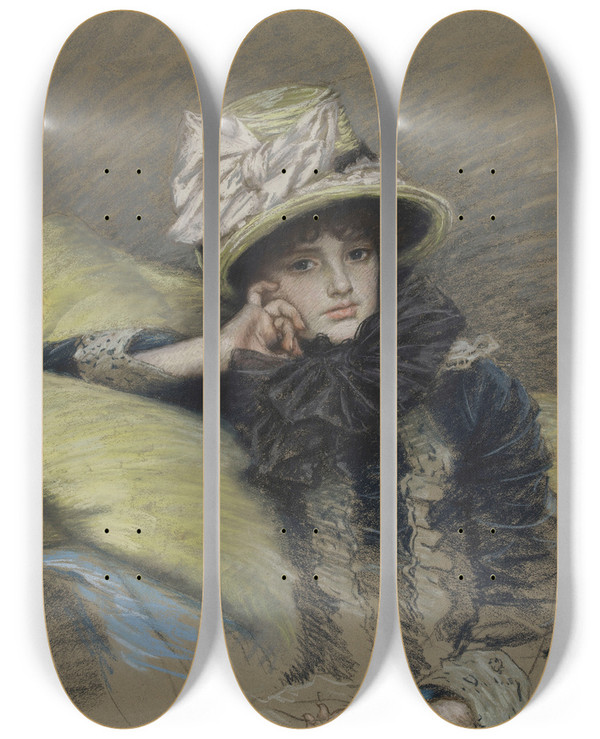 Triptych art skateboard deck of James Tissot Portrait De Jeune Femme by James Tissot (1836-1902)