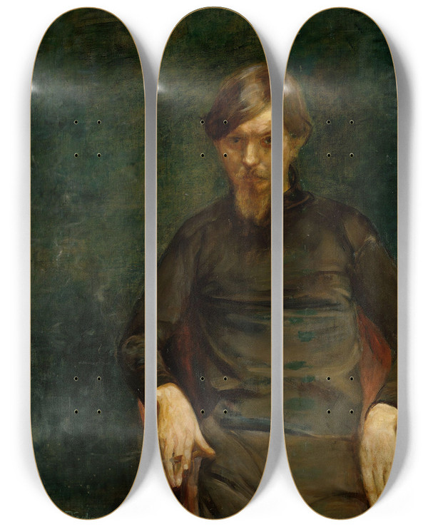 Triptych art skateboard deck of Oda Krohg Portrait Of The Swedish Painter Ivar Arosenius by Oda Krohg (1860-1935)
