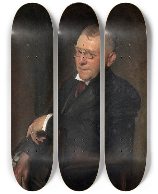 Triptych art skateboard deck of John Singer Sargent Portrait Of James Whitcomb Riley by John Singer Sargent (1856-1925)
