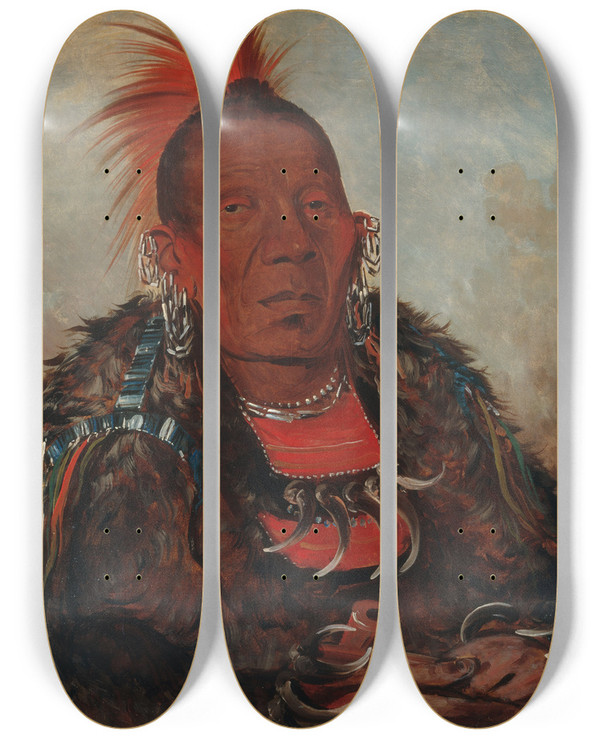 Triptych art skateboard deck of George Catlin Wahronesah The Surrounder Chief Of The Tribe_1 by George Catlin (1796-1872)