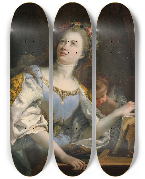 Triptych art skateboard deck of Giovanni Battista Tiepolo Saint Cecilia by Giovanni Battista Tiepolo (1696-1770)