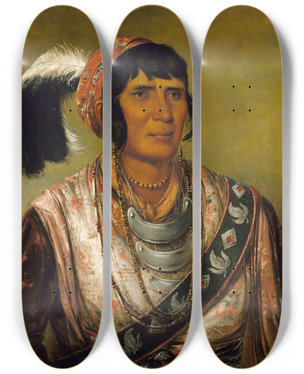 Triptych art skateboard deck of George Catlin Osceol The Black Drink A Warrior Of Great Distinction by George Catlin (1796-1872)