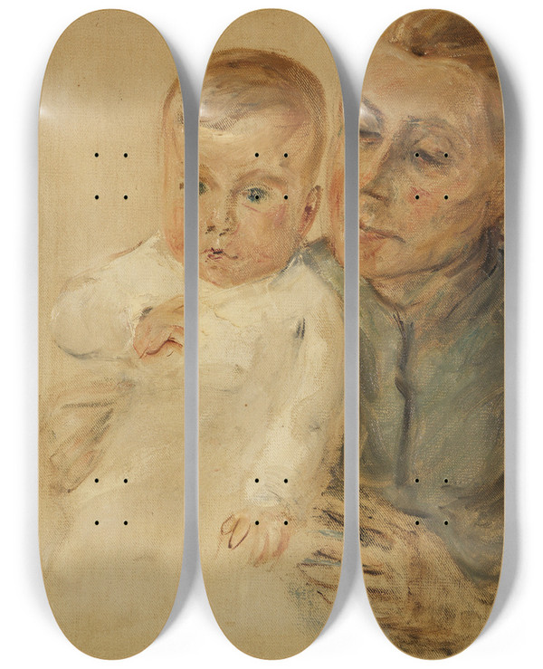 Triptych art skateboard deck of Max Liebermann Enkelin Maria Auf Dem Arm Der Kinderfrau by Max Liebermann (1847-1935)