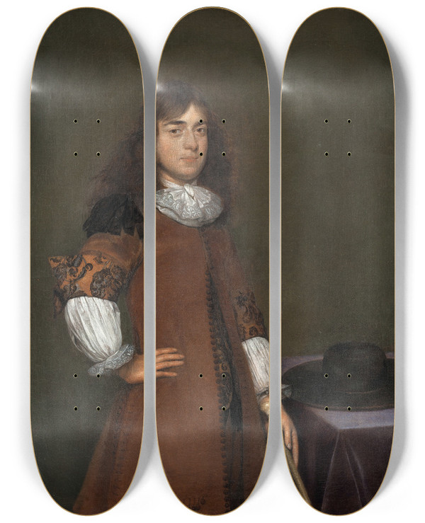Triptych art skateboard deck of Gerard Ter Borch Portrait Of A Man_3 by Gerard Ter Borch (1617-1681)