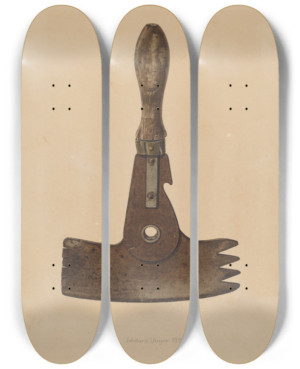 Triptych art skateboard deck of Edward Unger Cleaver by Edward Unger