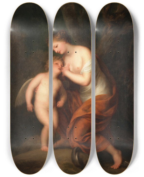 Triptych art skateboard deck of Andries Cornelis Lens Cupid Nurtured By Hope by Andries Cornelis Lens (1739-1822)