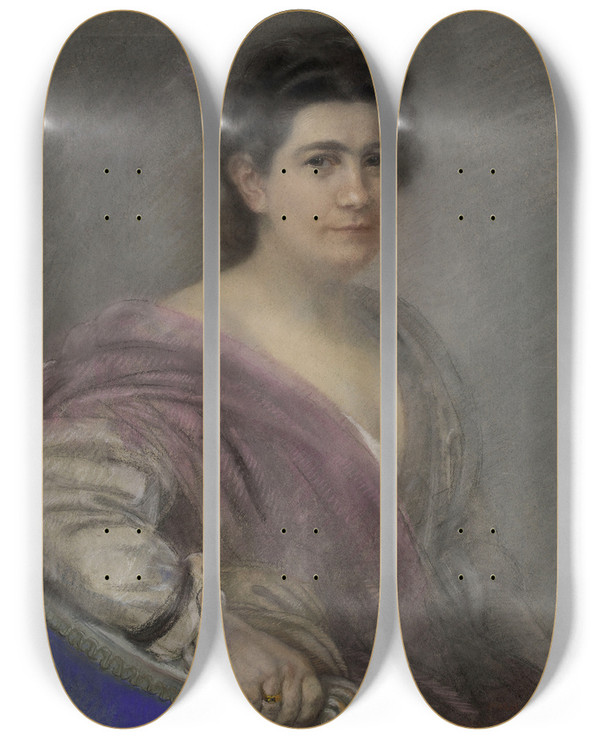Triptych art skateboard deck of Antoine Bourdelle Portrait De Mademoiselle Lucie Brillon by Antoine Bourdelle (1861-1929)