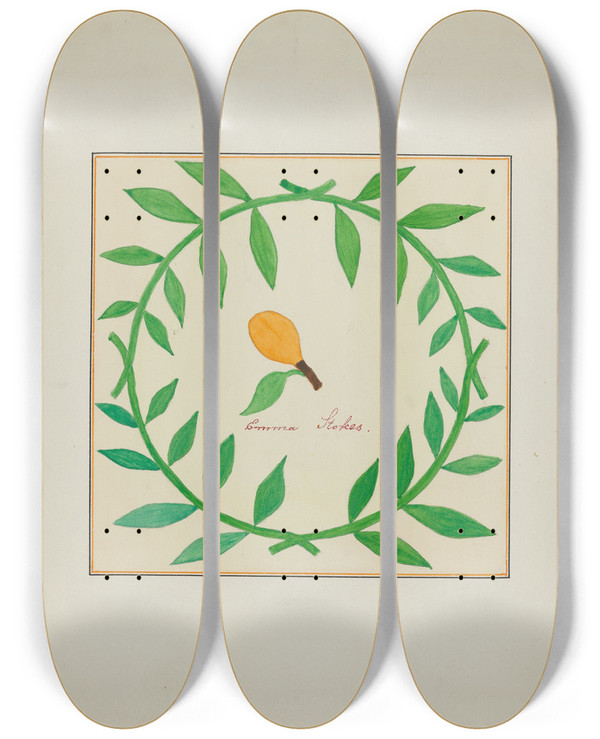 Triptych art skateboard deck of Cornelius Christoffels And Margaret Linsley Pieced Autograph Quilt 1 Piece_8 by Cornelius Christoffels And Margaret Linsley