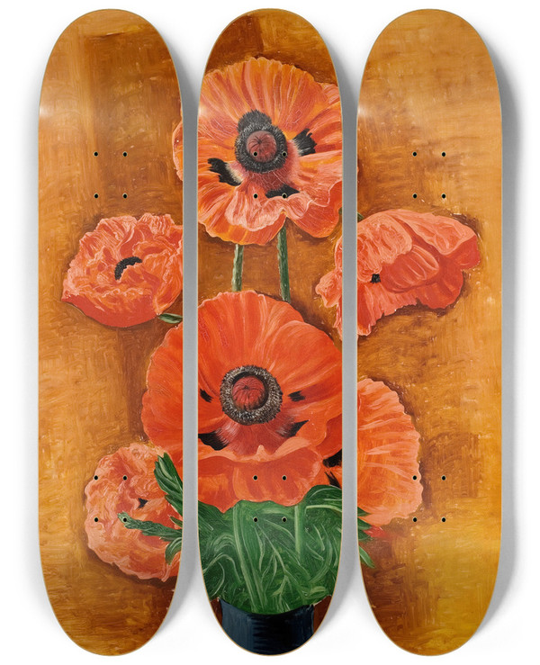 Triptych art skateboard deck of Mose Kisling Vase De Pavots by Moise Kisling (1891-1953)