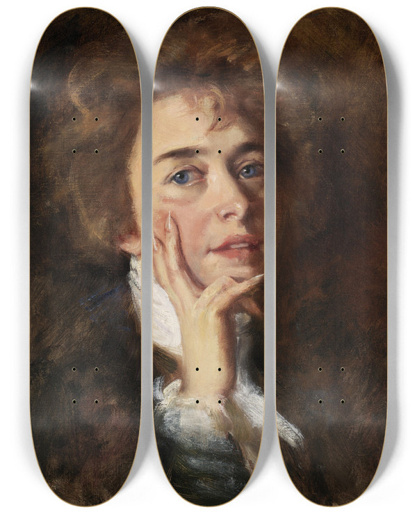 Triptych art skateboard deck of Alice Pike Barney Selfportrait Withjabot by Alice Pike Barney (1857-1931)