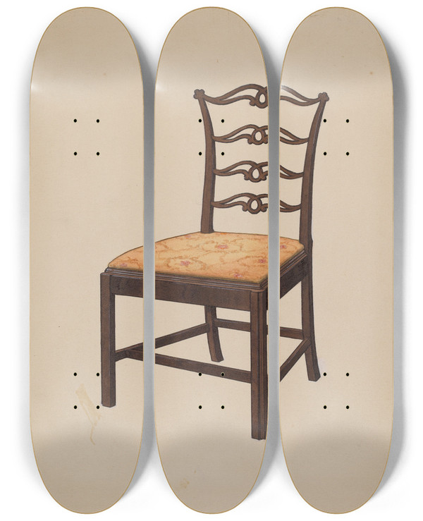 Triptych art skateboard deck of Edward A Darby Chippendale Chair by Edward A Darby