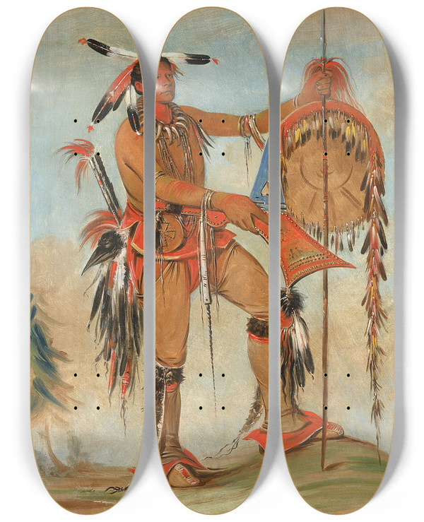 Triptych art skateboard deck of George Catlin Ahmua The Whale One Of Keeokks Principal Braves by George Catlin (1796-1872)