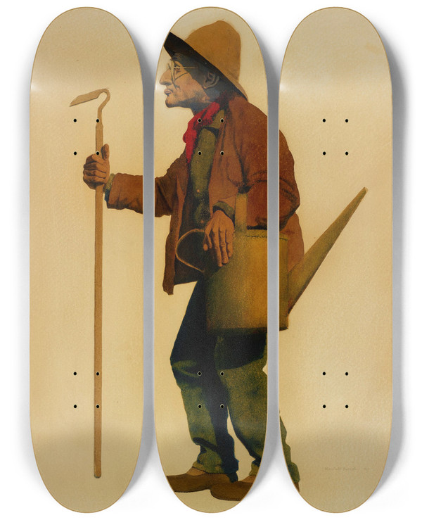 Triptych art skateboard deck of Maxfield Parrish The Gardener by Maxfield Parrish (1870-1966)