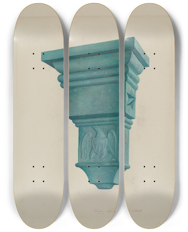 Triptych art skateboard deck of Regina Henderer Downspout by Regina Henderer