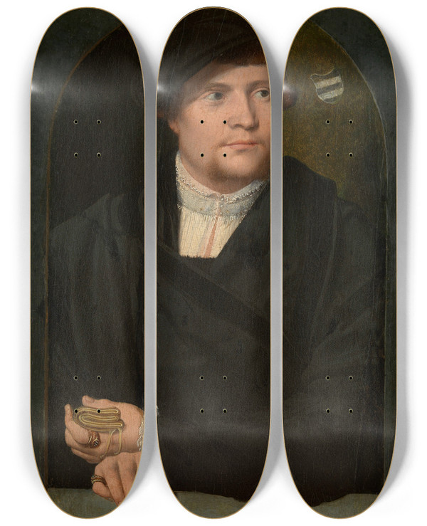 Triptych art skateboard deck of Barthel Bruyn The Elder Portrait Of A Man 2 by Barthel Bruyn The Elder (1493-1555)