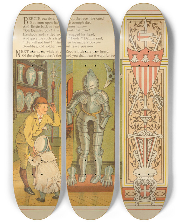 Triptych art skateboard deck of Ellen Elizabeth Houghton Abroad Pl22 by Ellen Elizabeth Houghton (1853-1922)