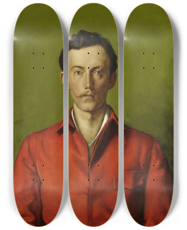 Triptych art skateboard deck of Hans Thoma Portrait Of Prince Frederick Charles Of Hesse by Hans Thoma (1839-1924)