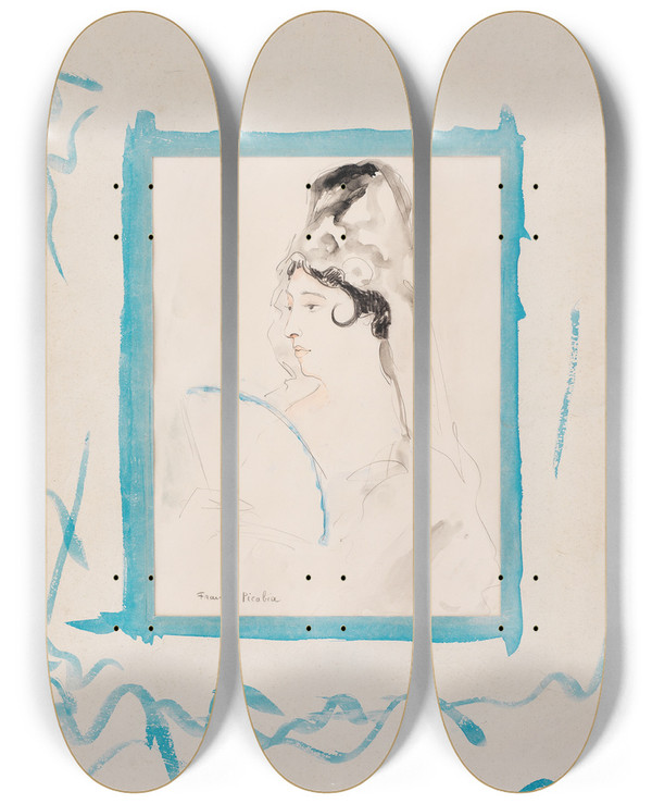 Triptych art skateboard deck of Francis Picabia Sans Titre Espagnole_2 by Francis Picabia (1879-1953)