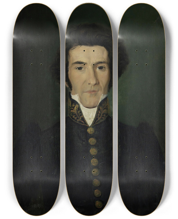 Triptych art skateboard deck of Matthias Stoltenberg Portrait Of Cabinet Minister Erik R Minichen by Matthias Stoltenberg (1799-1871)