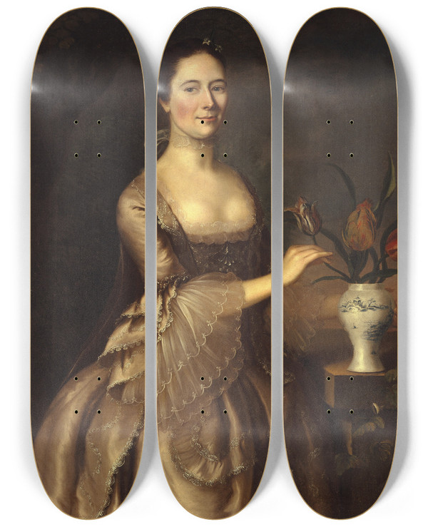Triptych art skateboard deck of Joseph Blackburn Portrait Of A Woman by Joseph Blackburn (1787)