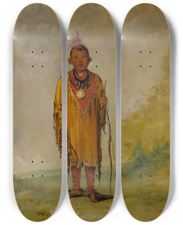 Triptych art skateboard deck of George Catlin Mesuwahk Deers Hair Favorite Son Of Keeokk by George Catlin (1796-1872)