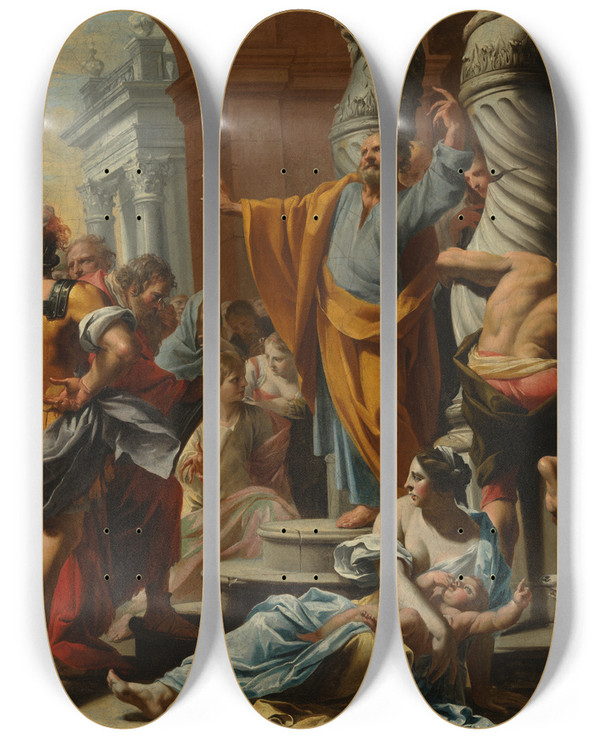 Triptych art skateboard deck of Charles Poerson The Predication Of Saint Peter by Charles Poerson (1609-1667)